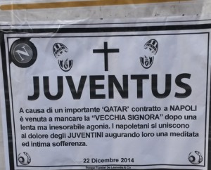 Calcio: manifesto funebre della Juve dopo la sconfitta in Supercoppa contro il Napoli